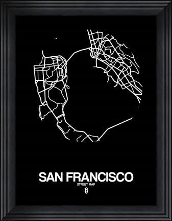 Framed San Francisco Street Map Black Print