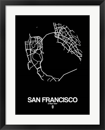 Framed San Francisco Street Map Black Print