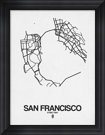 Framed San Francisco Street Map White Print