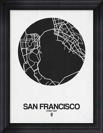 Framed San Francisco Street Map Black on White Print