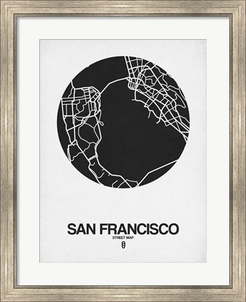 Framed San Francisco Street Map Black on White Print