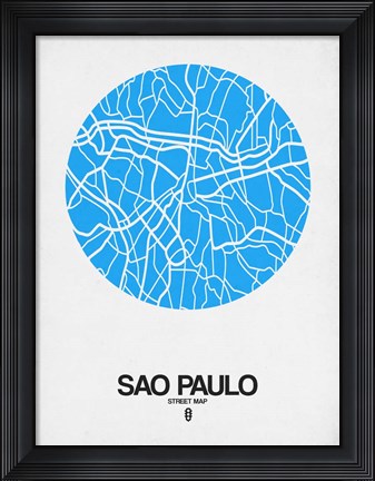 Framed Sao Paulo Street Map Blue Print