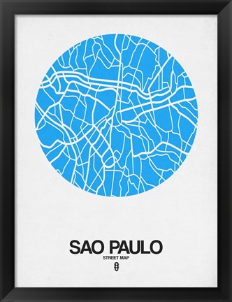 Framed Sao Paulo Street Map Blue Print