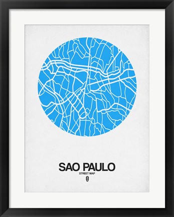 Framed Sao Paulo Street Map Blue Print