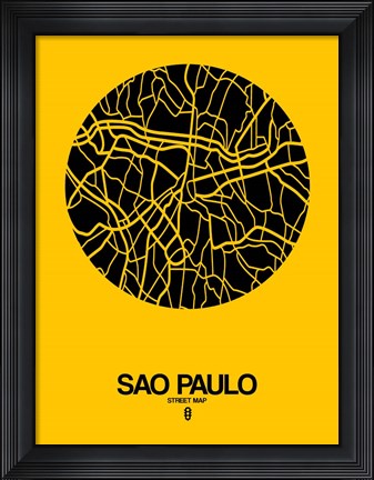 Framed Sao Paulo Street Map Yellow Print