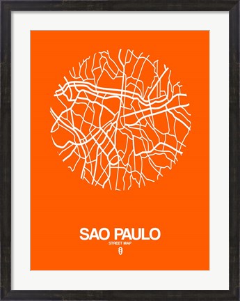Framed Sao Paulo Street Map Orange Print