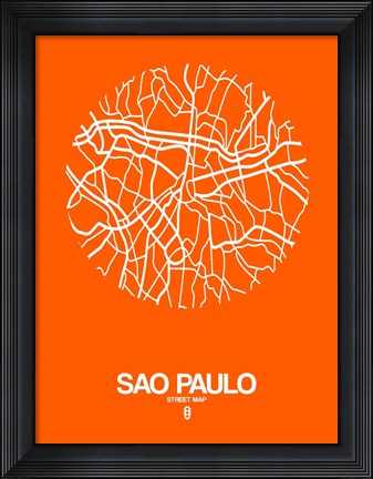 Framed Sao Paulo Street Map Orange Print