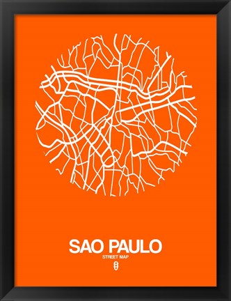 Framed Sao Paulo Street Map Orange Print