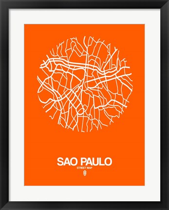 Framed Sao Paulo Street Map Orange Print