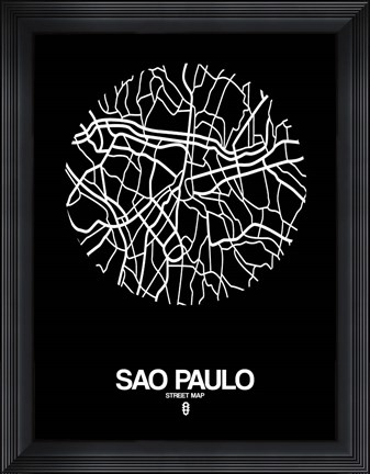 Framed Sao Paulo Street Map Black Print