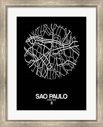 Framed Sao Paulo Street Map Black Print