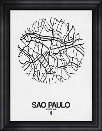Framed Sao Paulo Street Map White Print