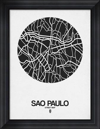 Framed Sao Paulo Street Map Black on White Print