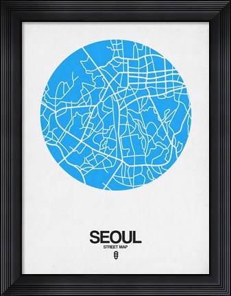 Framed Seoul Street Map Blue Print