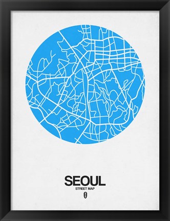 Framed Seoul Street Map Blue Print