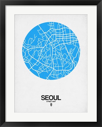 Framed Seoul Street Map Blue Print