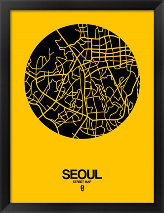 Framed Seoul Street Map Yellow Print