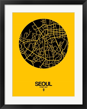 Framed Seoul Street Map Yellow Print