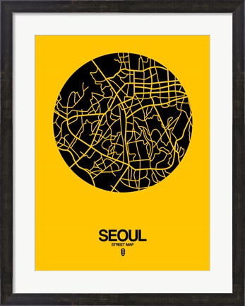 Framed Seoul Street Map Yellow Print