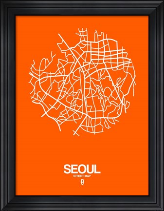 Framed Seoul Street Map Orange Print