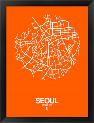 Framed Seoul Street Map Orange Print