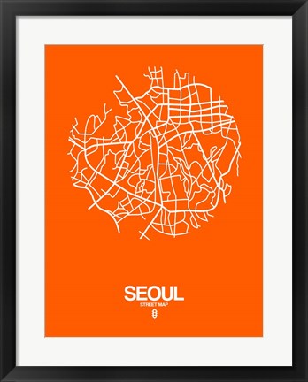 Framed Seoul Street Map Orange Print