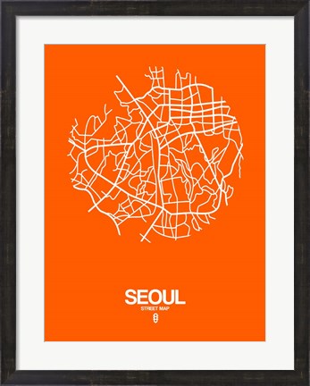 Framed Seoul Street Map Orange Print