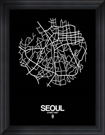 Framed Seoul Street Map Black Print