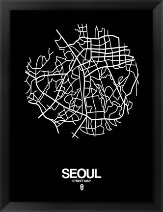 Framed Seoul Street Map Black Print