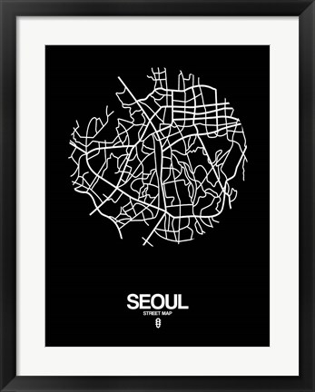 Framed Seoul Street Map Black Print