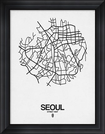 Framed Seoul Street Map White Print