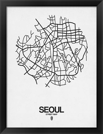 Framed Seoul Street Map White Print