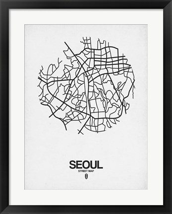 Framed Seoul Street Map White Print