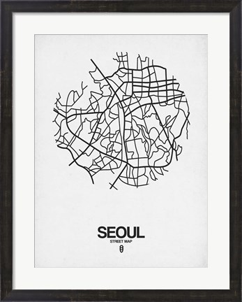 Framed Seoul Street Map White Print