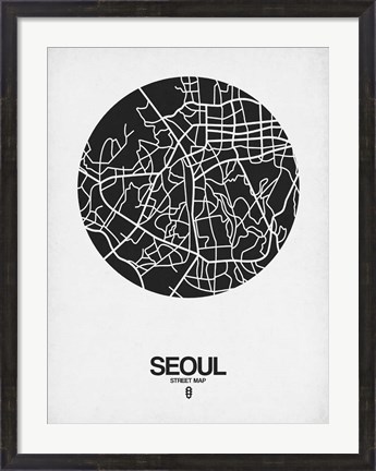 Framed Seoul Street Map Black on White Print