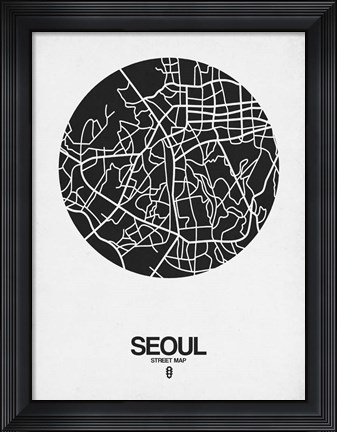 Framed Seoul Street Map Black on White Print