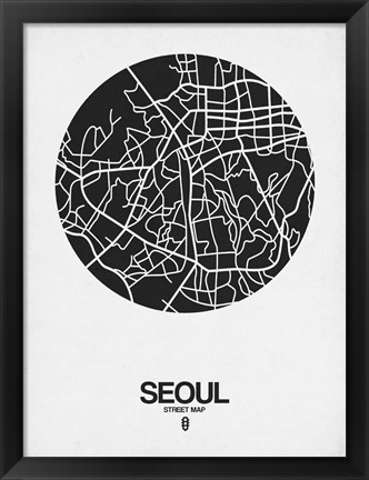 Framed Seoul Street Map Black on White Print