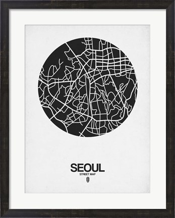 Framed Seoul Street Map Black on White Print