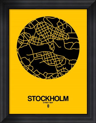 Framed Stockholm Street Map Yellow Print