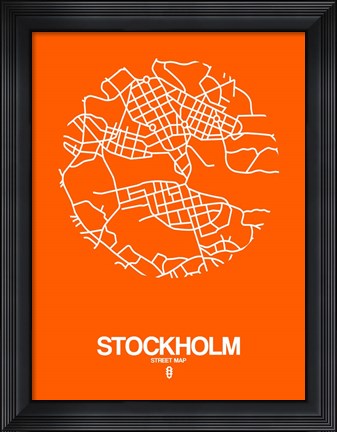 Framed Stockholm Street Map Orange Print