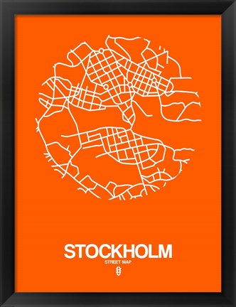 Framed Stockholm Street Map Orange Print