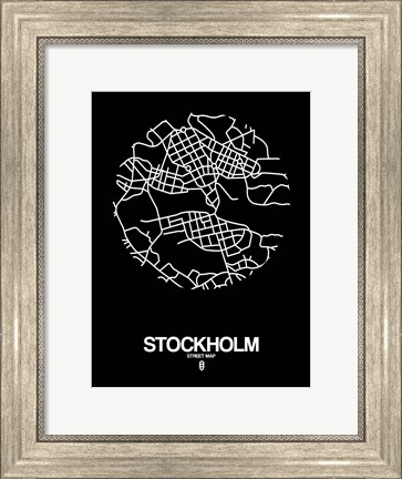Framed Stockholm Street Map Black Print