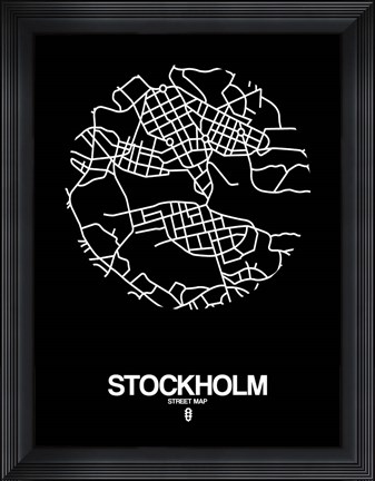 Framed Stockholm Street Map Black Print