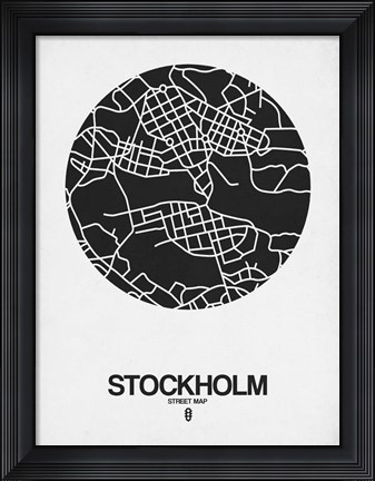 Framed Stockholm Street Map Black on White Print