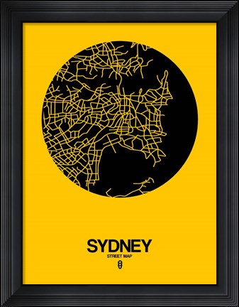 Framed Sydney Street Map Yellow Print