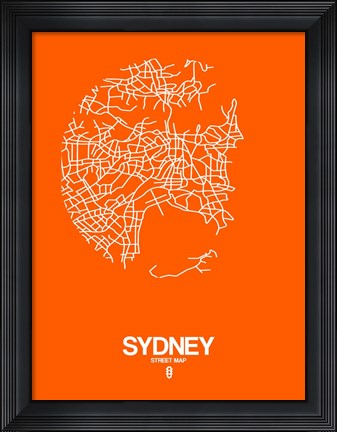 Framed Sydney Street Map Orange Print