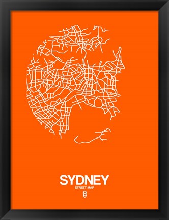 Framed Sydney Street Map Orange Print