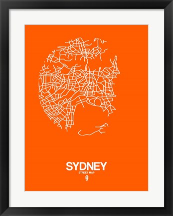 Framed Sydney Street Map Orange Print