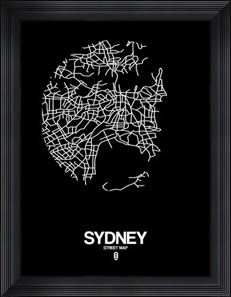 Framed Sydney Street Map Black Print