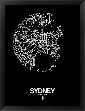 Framed Sydney Street Map Black Print